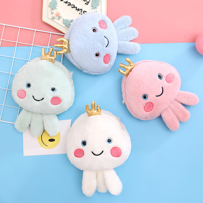 Túi đeo chéo hình bạch tuộc phong cách hoạt hình dễ thương, túi đeo vai gấu bông đáng yêu