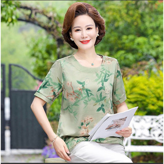 Áo thun cổ tròn chất lụa cho mẹ trung niên
