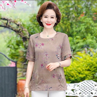 Áo thun cổ tròn chất lụa cho mẹ trung niên