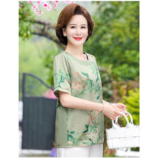 Áo thun cổ tròn chất lụa cho mẹ trung niên