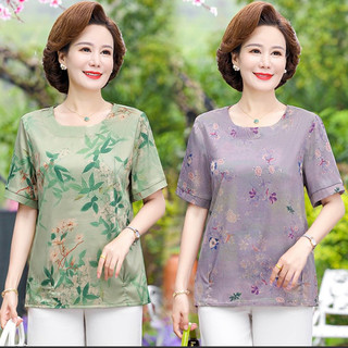 Áo thun cổ tròn chất lụa cho mẹ trung niên