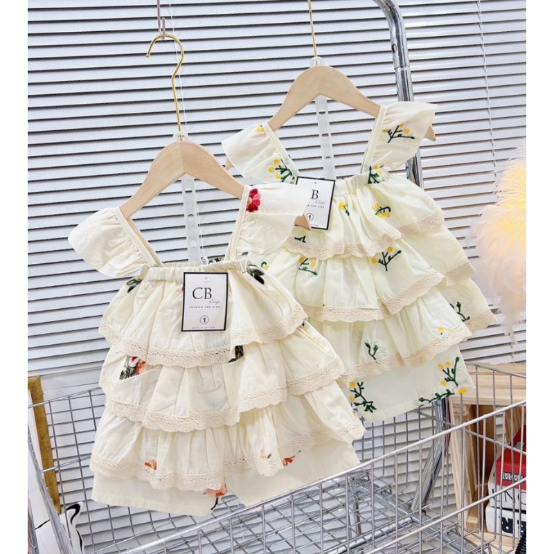 Bộ hoa thêu bèo tầng phối viền ren dễ thương bé gái (hàng shop xịn đẹp)