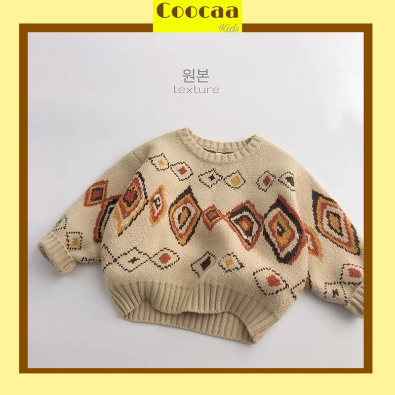 Áo len retro thổ cẩm Hàn Quốc cho bé trai bé gái size 80-130