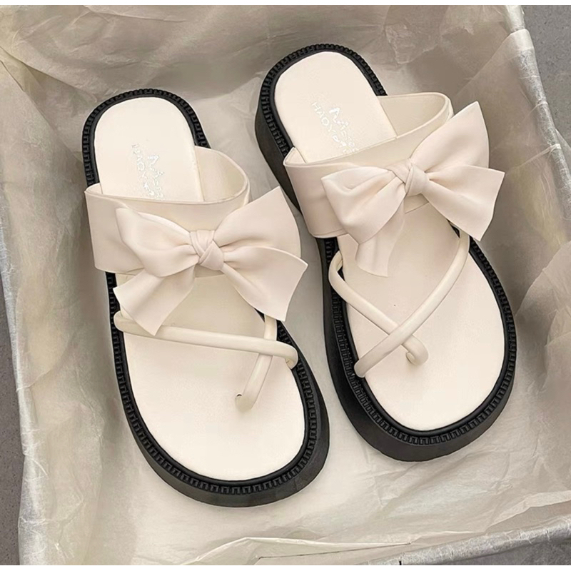 SANDAL QUAI CHÉO ĐẾ BẰNG NƠ XINH [ Hàng có sẵn Ship Liền ]