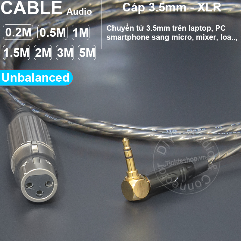 Cáp micro 3.5 ra XLR cái unbalanced chuyển từ Laptop Smartphone Camera ra micro Mixer Sound card DIY