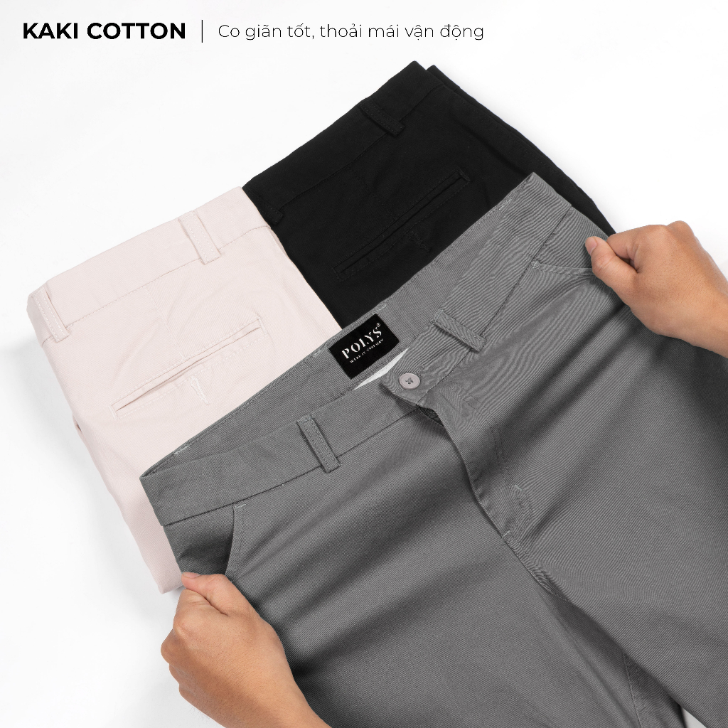 Quần short nam POLYS Fullbox vải Kaki Cotton dày dặn, co giãn và thấm hút tốt. Form regular Quần Short Kaki Nam