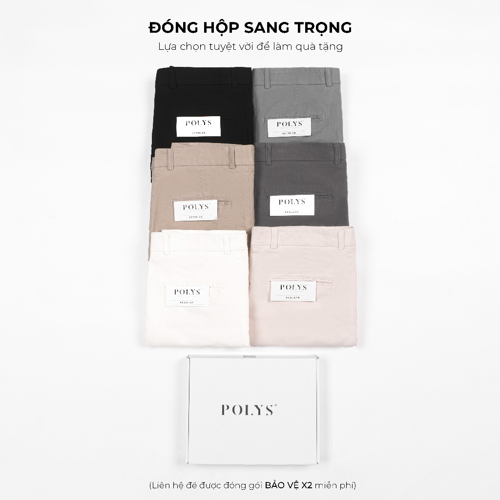 Quần short nam POLYS Fullbox vải Kaki Cotton dày dặn, co giãn và thấm hút tốt. Form regular Quần Short Kaki Nam