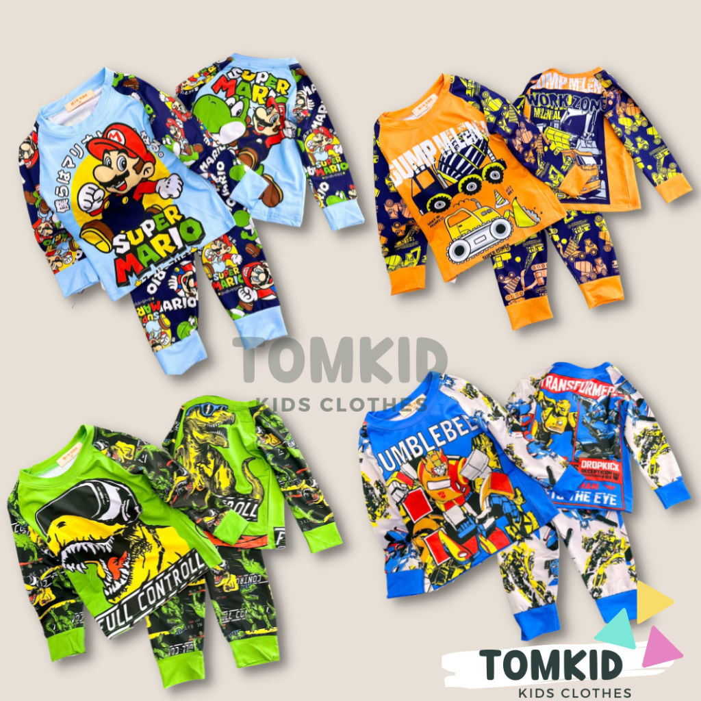 Đồ ngủ bé trai bộ dài tay cho bé chất thun lạnh loại 1 9-42kg TomKids