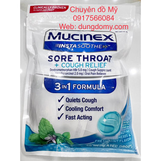 Date t8/2024_ kẹo ngậm mucinex giảm ho hương bạc hà 40 viên của mỹ