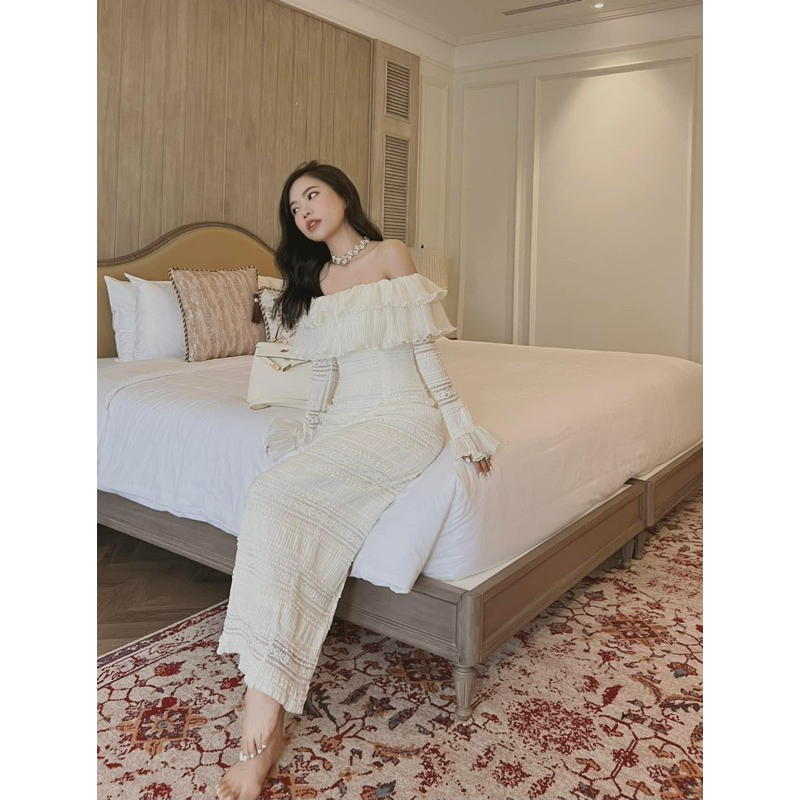 Đầm nữ dự tiệc trễ vai nhún bèo tay dài 💓FREESHIP💓 váy nữ tiểu thư vải voan sexy ôm body