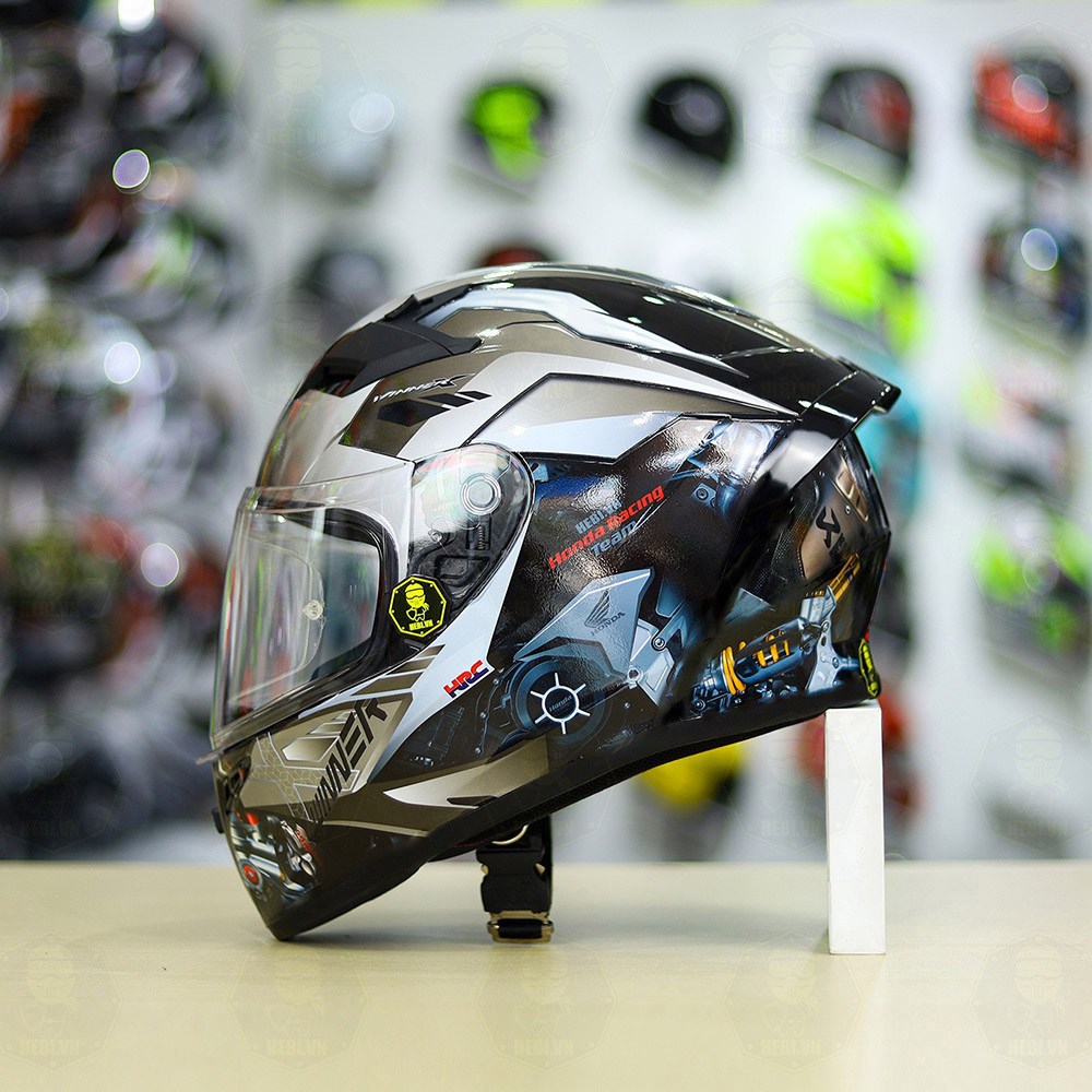Mũ ROC 01 Đen Bóng + Dán Tem Honda Winner Xám