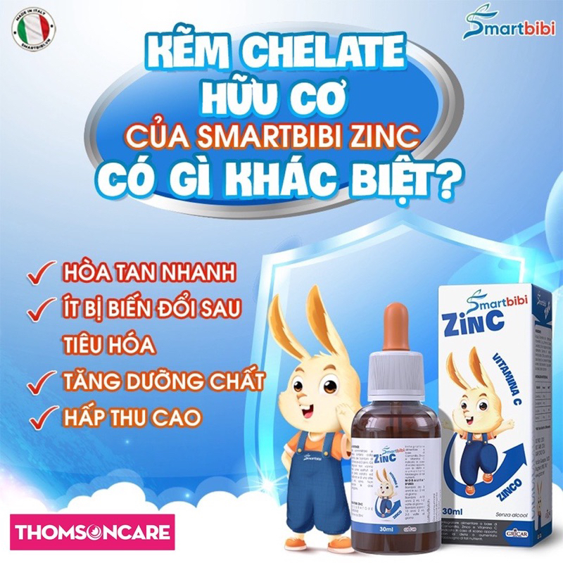 Combo 2 chai siro kẽm hữu cơ cho bé Smartbibi ZinC lọ 30ml - Cải thiện biếng ăn, tăng đề kháng cho bé