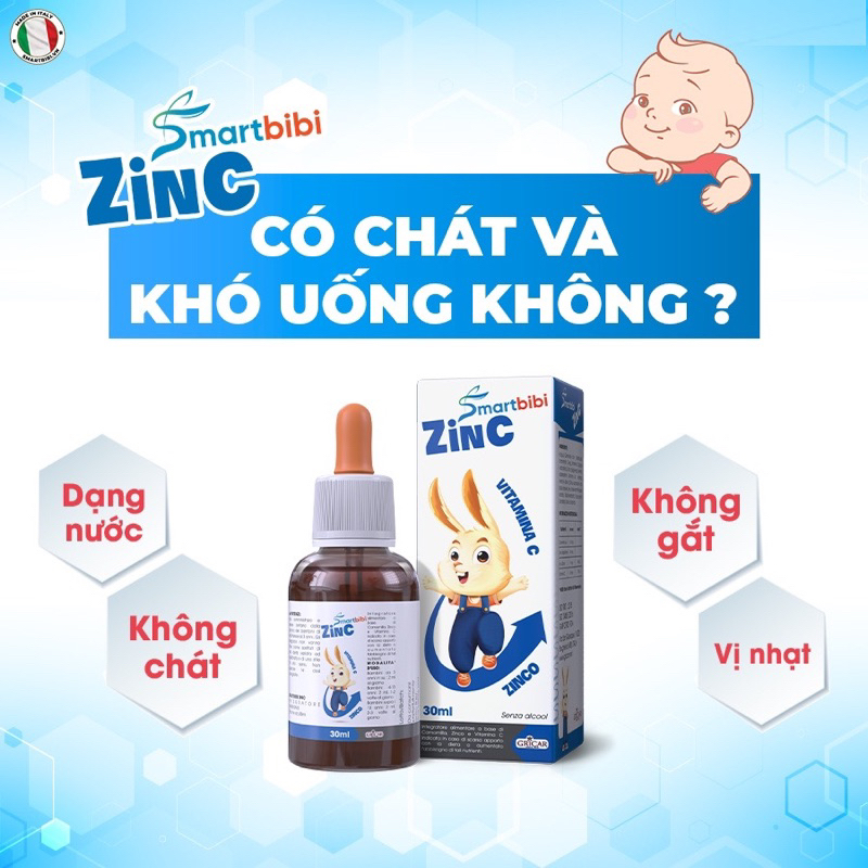 Combo 2 chai siro kẽm hữu cơ cho bé Smartbibi ZinC lọ 30ml - Cải thiện biếng ăn, tăng đề kháng cho bé