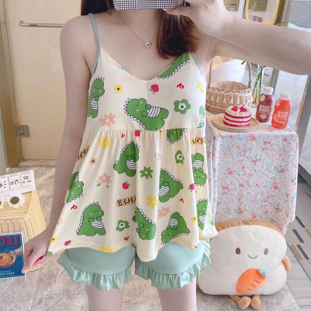 Đồ bộ - Bộ Ngủ Nữ 2 Dây Tiểu Thư Dễ Thương Ulzzang Hàn Quốc- Đồ Bộ Mặc Nhà Cute N01_Guu