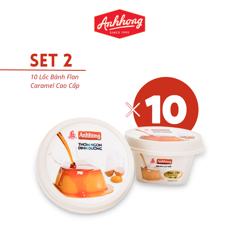 Set 2 - 10 Lốc Bánh Flan Cao Cấp Ánh Hồng - Lốc 2 hộp x 80g