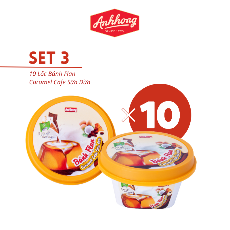Set 3 - 10 Lốc Bánh Flan Caramel Café Sữa Dừa Ánh Hồng - Lốc 2 Hộp x 82g