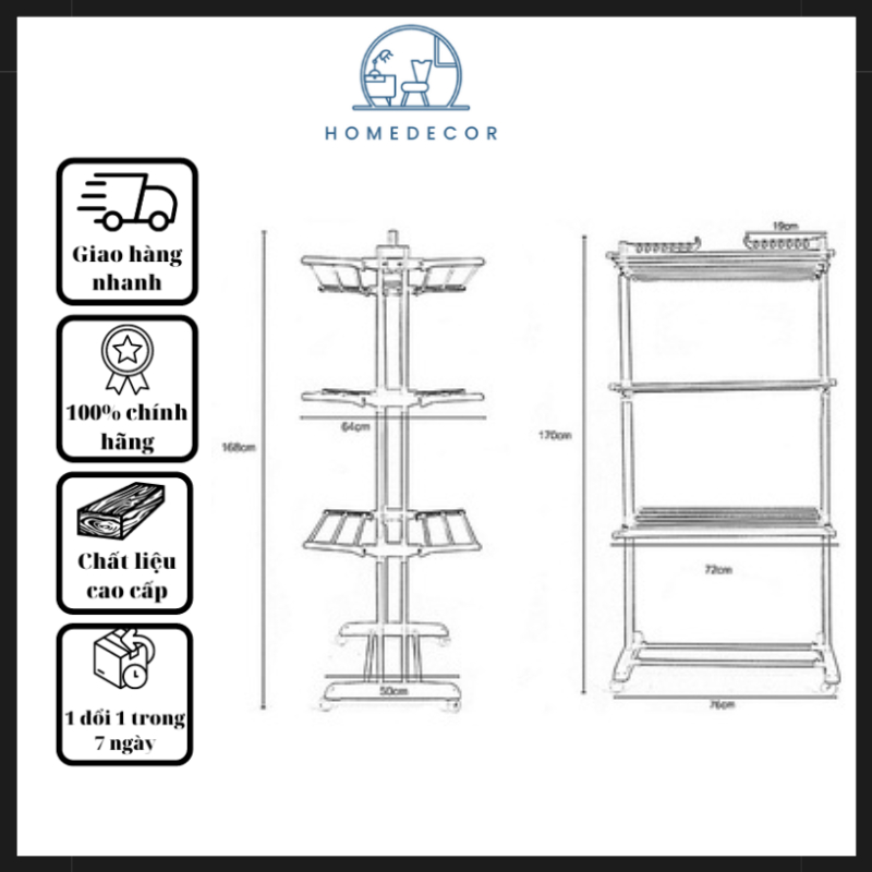 Giàn Phơi, xếp Đồ Gấp Gọn có bánh xe Loại Khung Phơi Kèm Giá Thông Minh, Cây INOX Treo để quần áo-RE0558