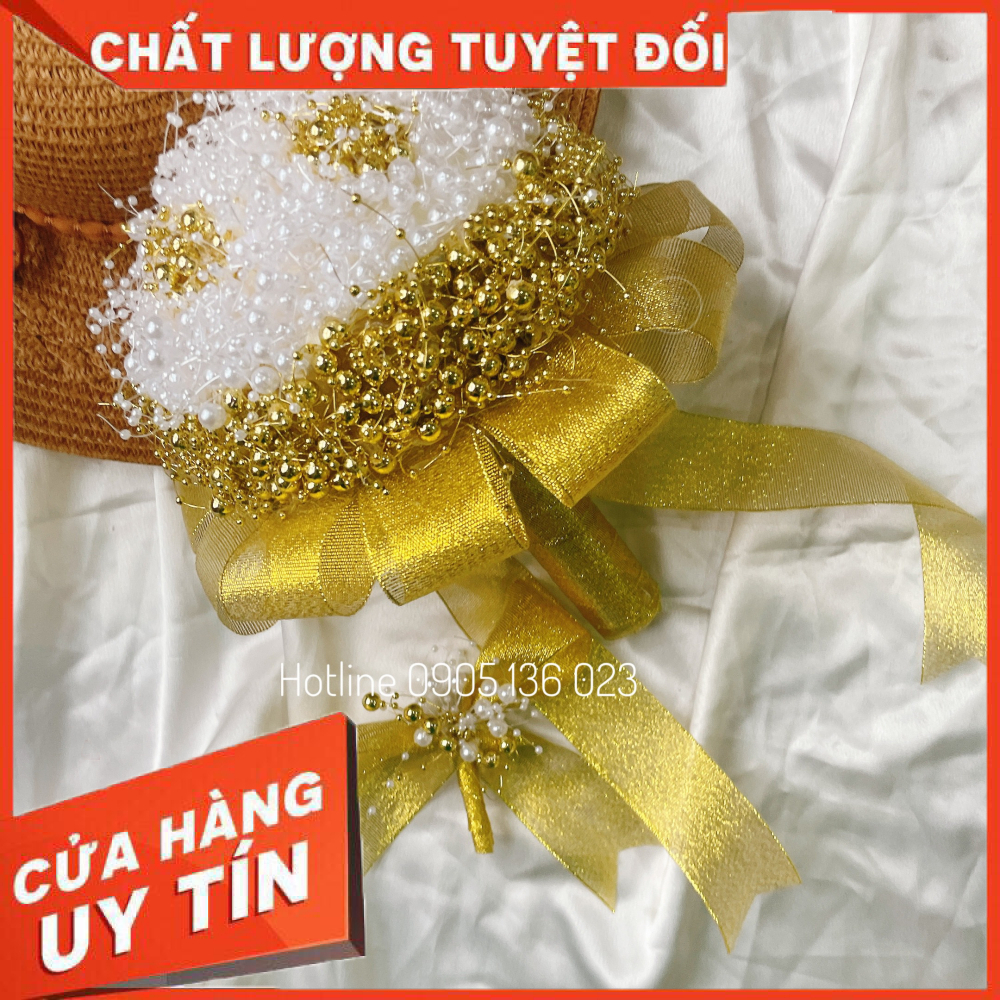 HOA CƯỚI CẦM TAY CÔ DÂU KẾT HẠT CƯỜM HẠT CHÂU MÀU XANH DƯƠNG
