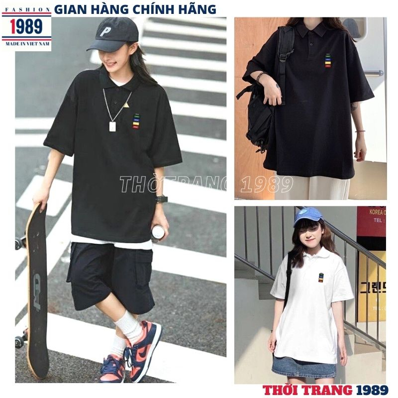 Áo thun polo unisex 3 vạch -áo phông nữ phom rộng dấu quần kiểu dáng hàn quốc -THỜI TRANG 1989