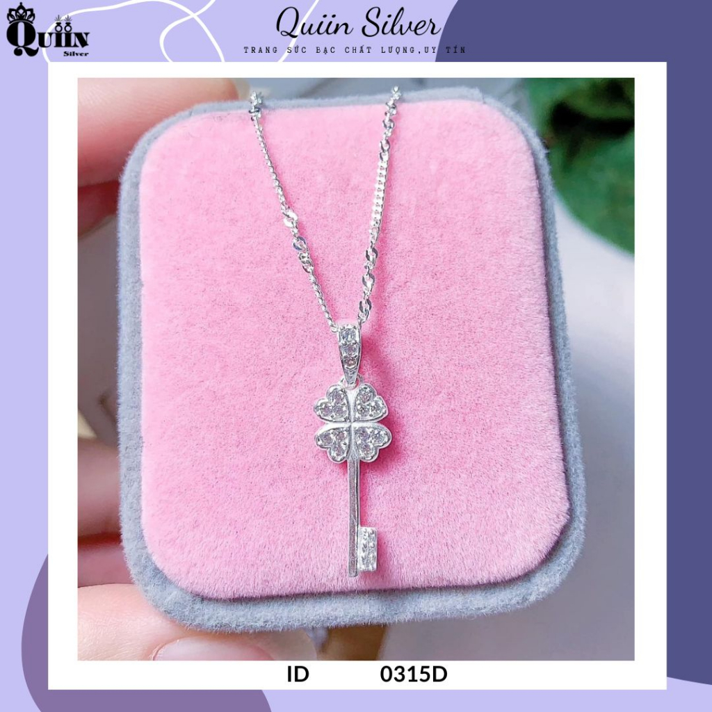 Dây chuyền/Vòng cổ bạc ta, bạc S925 Quiin - Hình cỏ bốn lá chìa khóa dành cho nữ 0315D