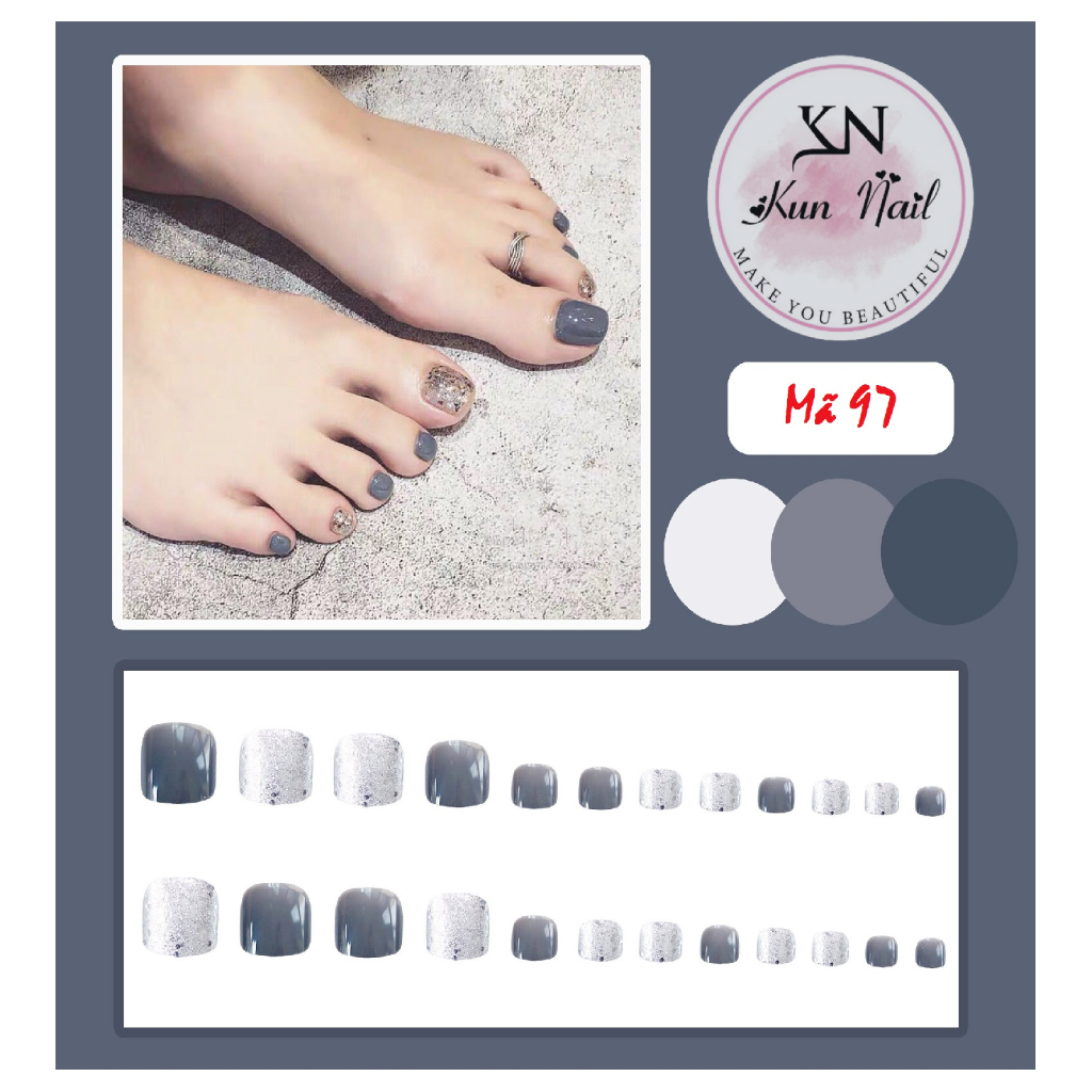 Kun Nail__Mã 97  - Bộ 24pcs móng Tay cực Xinh, có 12 size phù hợp với mọi size Tay, (tặng kèm bộ phụ kiện)