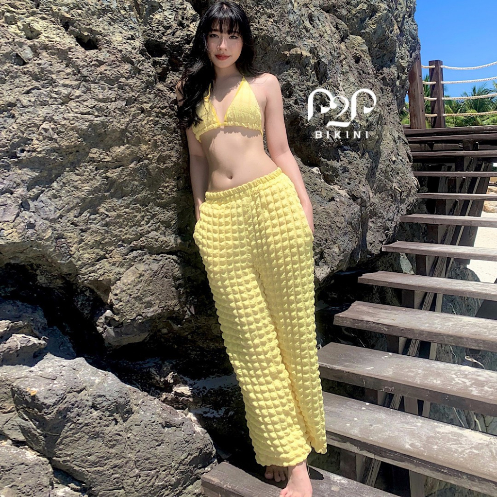 P2P Bikini - Thời Trang đi biển - Áo Bra mix quần dài, màu vàng