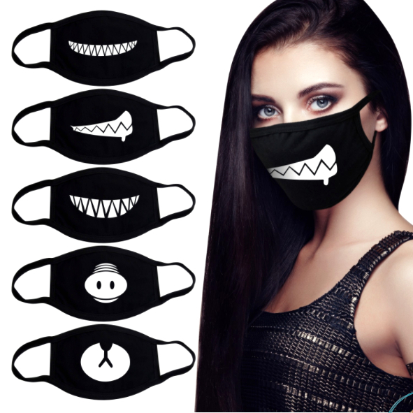 Khẩu Trang In hình Cotton Màu Đen Trơn Hoạ Tiết Hoạt Hình Cute