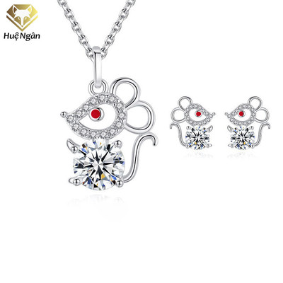 Bộ sản dây chuyền và bông tai nữ bạc Ý 925 Huệ Ngân - Gold Mouse PP1786-RYE141139