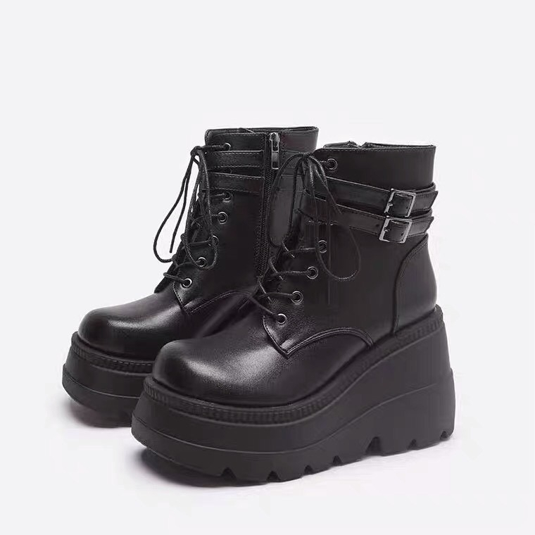 GIÀY BOOTS NỮ G81 HARAJUKU ROCK DARK THỜI TRANG NHẬT BẢN - Giày Bốt Nữ Độn Đế Tăng Chiều Cao  Đế Bánh Mì A1