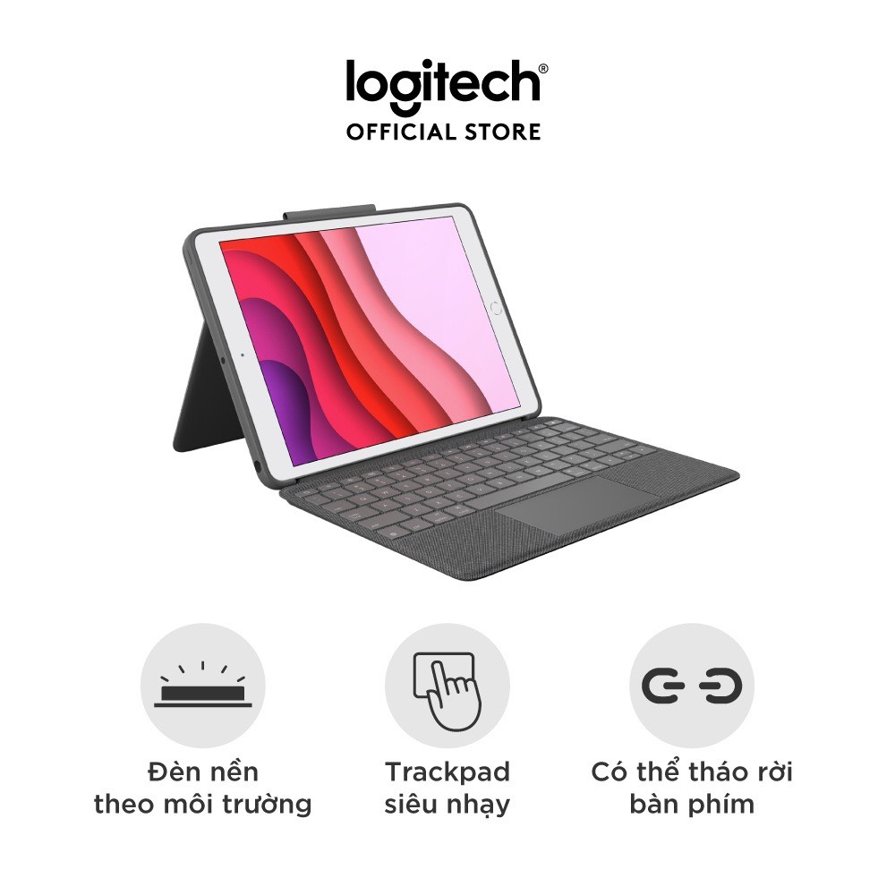 Bao da kèm bàn phím Logitech Combo Touch dành cho iPad Gen 7, 8 và Gen 9 (10.2 Inch)