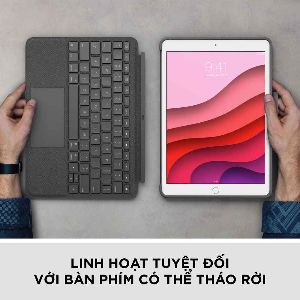 Bao da kèm bàn phím Logitech Combo Touch dành cho iPad Gen 7, 8 và Gen 9