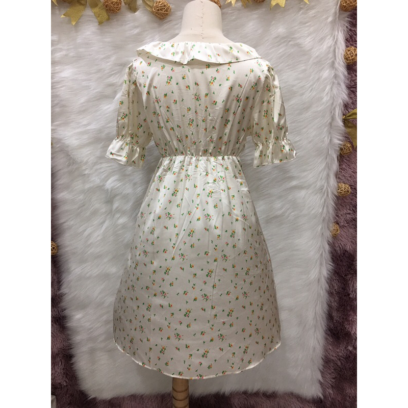 Váy Đầm hoa nhí cổ V bèo sâu 2 hand hiệu MuXiaoGuo- Size M