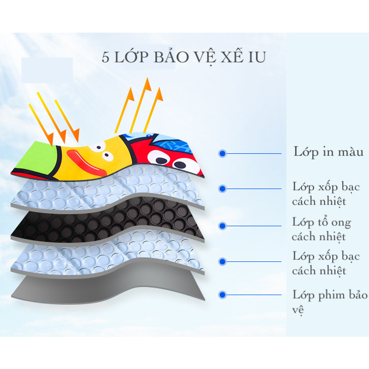 Tấm che nắng kính lái phía trước và sau cho ô tô hình cute - 5 LỚP BẢO VỆ