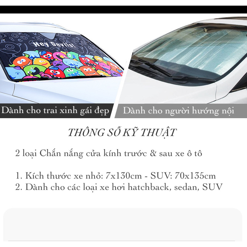Tấm che nắng kính lái phía trước và sau cho ô tô hình cute - 5 LỚP BẢO VỆ
