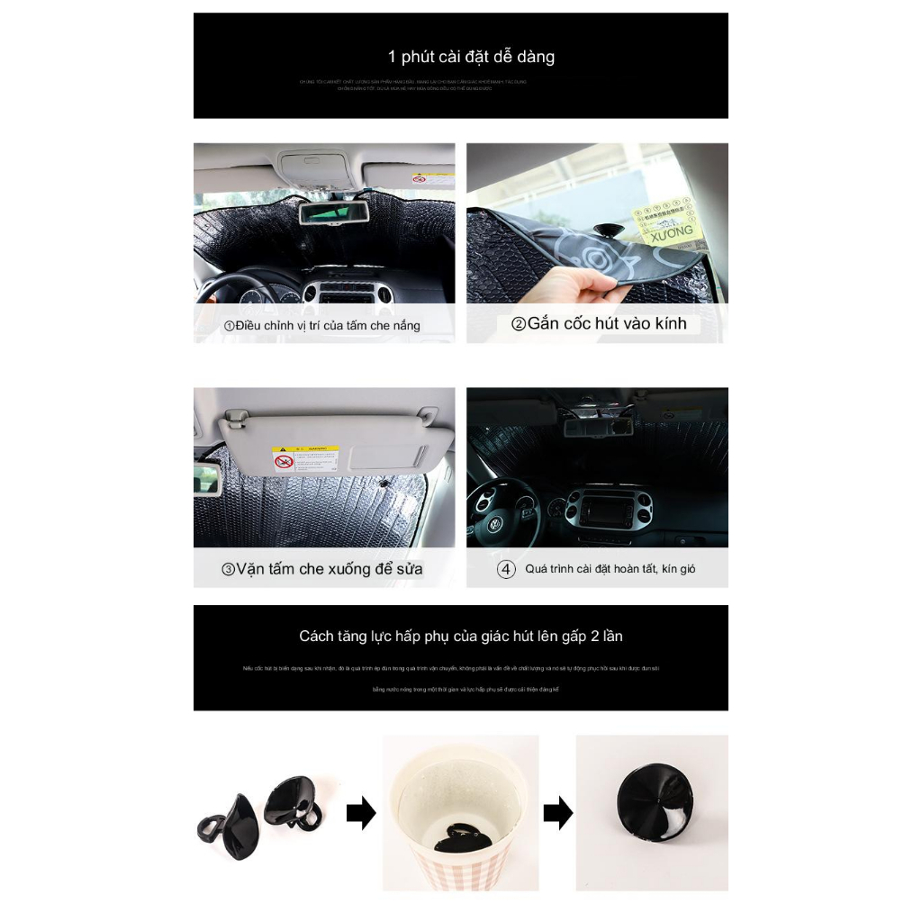 Tấm che nắng kính lái phía trước và sau cho ô tô hình cute - 5 LỚP BẢO VỆ