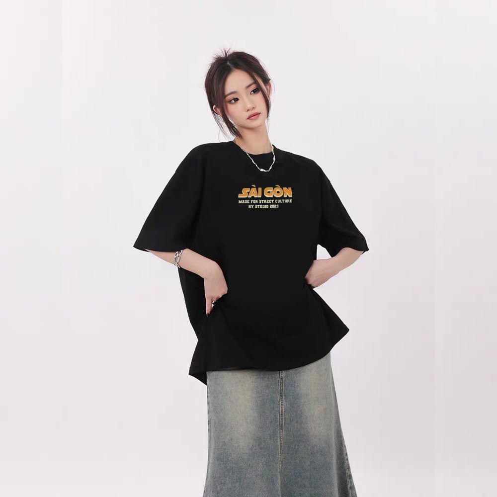 (Kèm ảnh thật) Áo Thun Phom Rộng Cho Cả Nam và Nữ Cotton 100% In Hình Cơm Tấm Đêm Sài Gòn