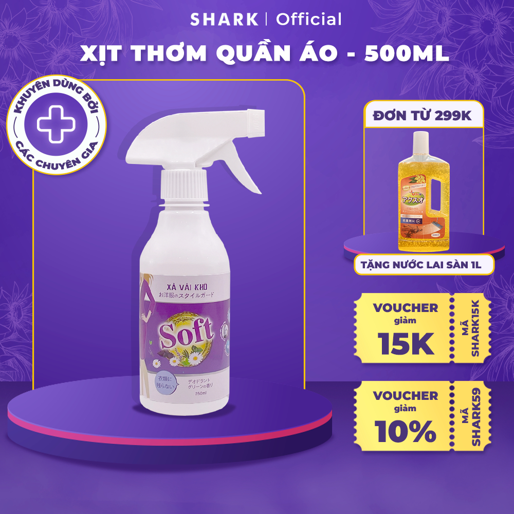 Xả vải khô hương thảo mộc Soft Shark xịt thơm quần áo làm mềm vải khử mùi mồ hôi, lưu hương cả ngày dài
