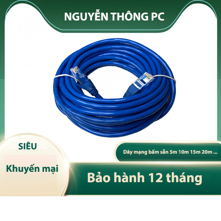 Dây mạng cat5e đúc sẵn 2 đầu 5m 10m 15m 20m 30m 50m màu xanh