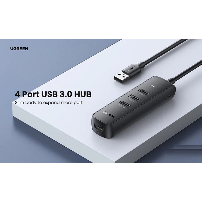 Ugreen Black Usb 3.0 4 Ports Hub with type c power port 10915, 80657 cao cấp
