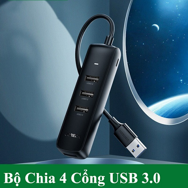 Ugreen Black Usb 3.0 4 Ports Hub with type c power port 10915, 80657 cao cấp