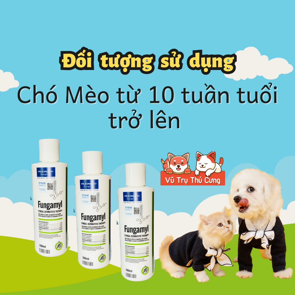Sữa tắm trị Nấm cho Chó Mèo Alkin Fungamyl nhập khẩu Châu Âu 200ml