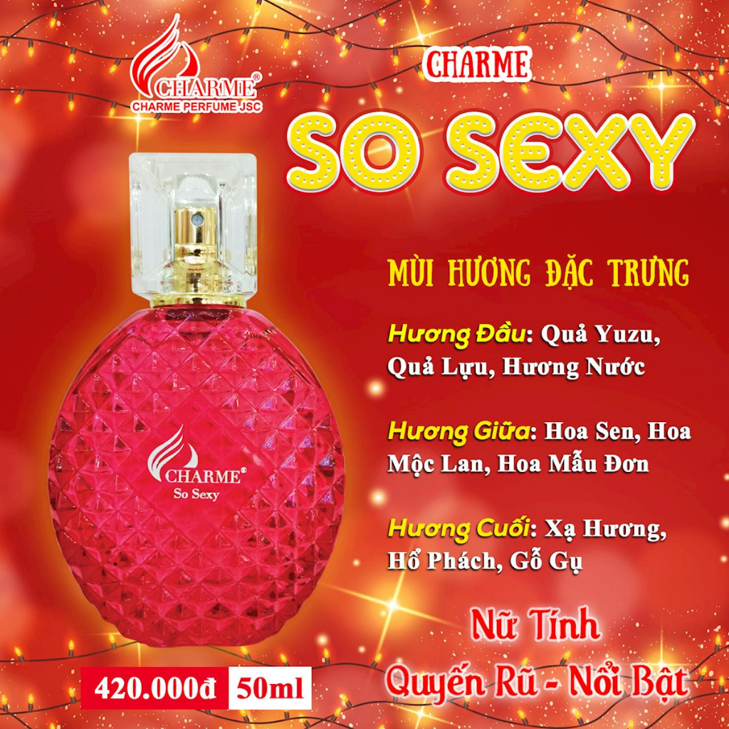 Nước hoa nữ thơm lâu Charme So Sexy - hương hoa hồng tươi mát sảng khoái lưu hương lâu 8-12 giờ dung tích 50ml