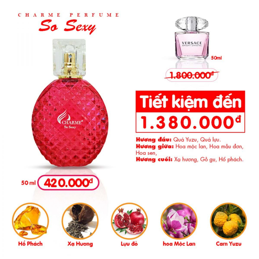 Nước hoa nữ thơm lâu Charme So Sexy - hương hoa hồng tươi mát sảng khoái lưu hương lâu 8-12 giờ dung tích 50ml