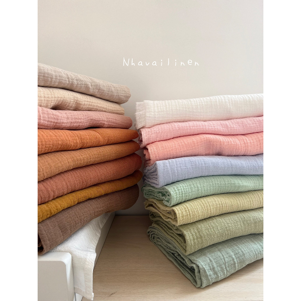 Vải Xô Muslin Nhà Vải Linen Màu Trơn Mặc Nhẹ Thoải Mái Chất Dày Dặn Phù Hợp Cho Cả Nam Và Nữ