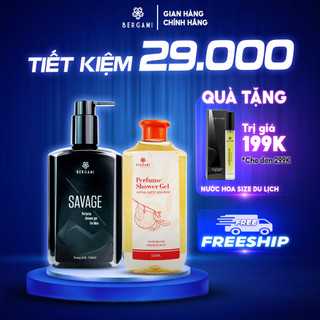 Combo sữa tắm hương nước hoa bergami,sữa tăm nam giới bergami savage 330ml/chai & sữa tắm nữ vitamin c 330ml/chai