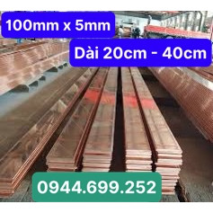 Đồng đỏ thanh cái, bản 100mm x 5mm dài: 20cm - 40cm