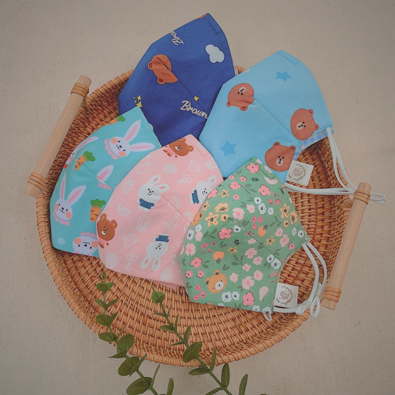 Khẩu trang form 3D chống dính son, vải thô cotton cute lót xô muslin cute