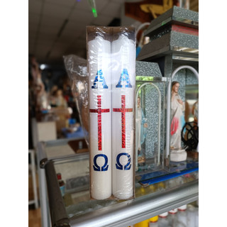 Nến Công Giáo: Nến Phục Sinh màu trắng/vàng 4 tấc - Tượng Ảnh Hoàng Ân