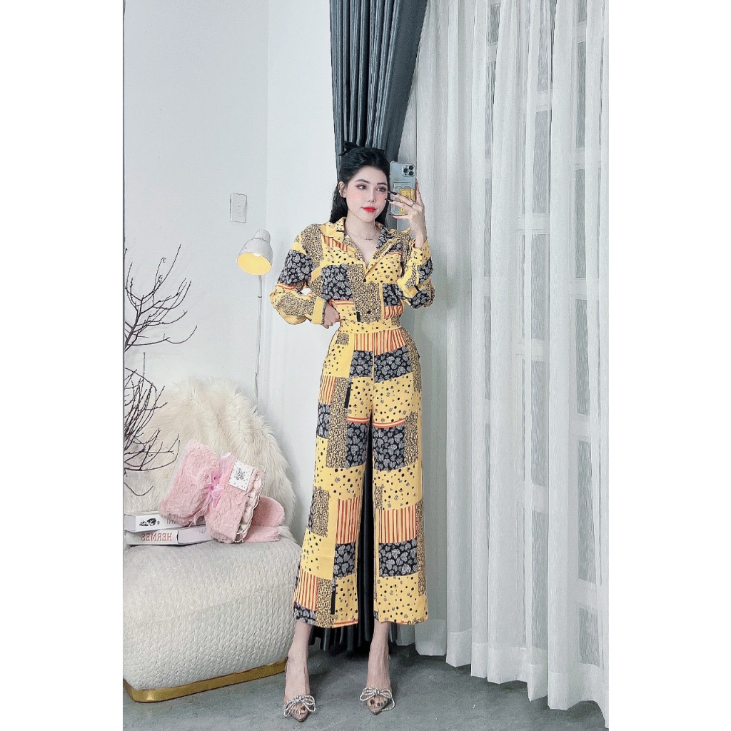 [5.5 Sales Freeship] Set bộ lụa 100d quần dài, set bộ lụa họa tiết thổ cảm áo tay dài phối quần dài ống rộng trẻ trunmtb