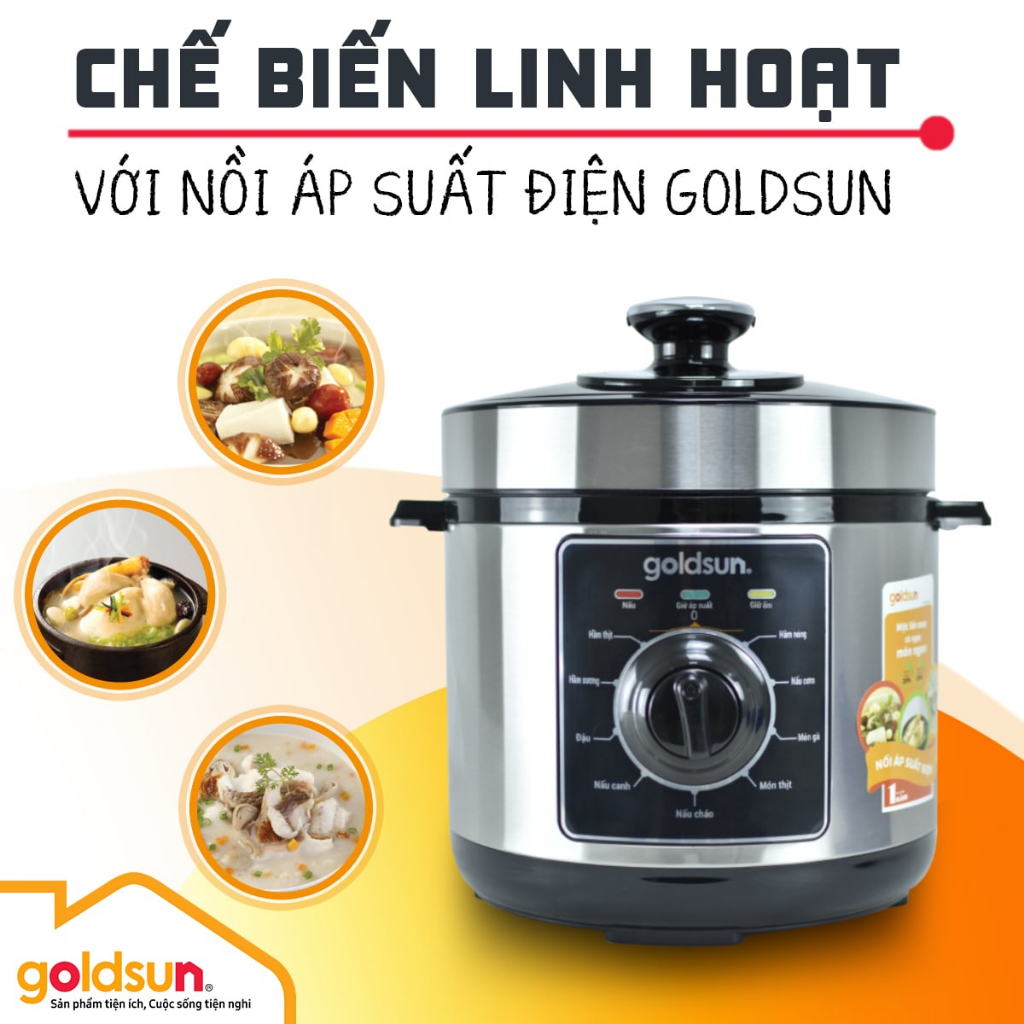 Nồi Áp Suất Điện Goldsun 6L Chất Liệu Inox 430 Cao Cấp Công Suất 1000W - GPC5501